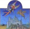 Великолепный часослов герцога Беррийского. Битва Архангела Михаила с драконом над аббатством Мон-Сен-Мишель